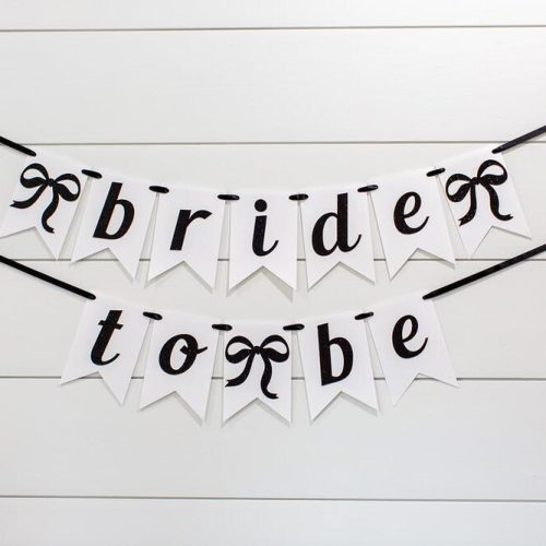 "Bride to Be" Bridal Shower Banner with Black Glitter Letters & Bows on Matte White Card, Other Colours