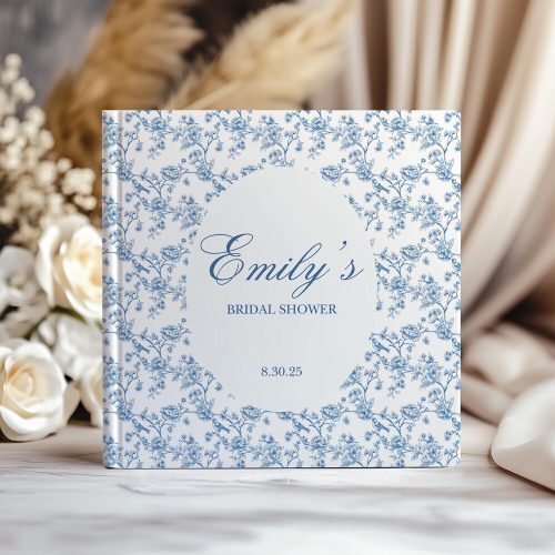 Personalized Bridal Shower Guest Book: Hardcover Blue Toile