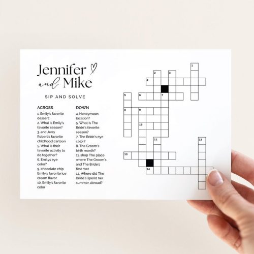 "Sip & Solve" Custom Bridal Shower Crossword Puzzle - Digital Download