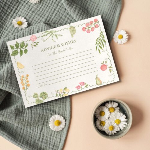 Bridal Shower "Advice and Wishes For The Bride-To-Be" Editable Template: Hand Drawn Farmer's Market Botannical Themed Scalloped Border