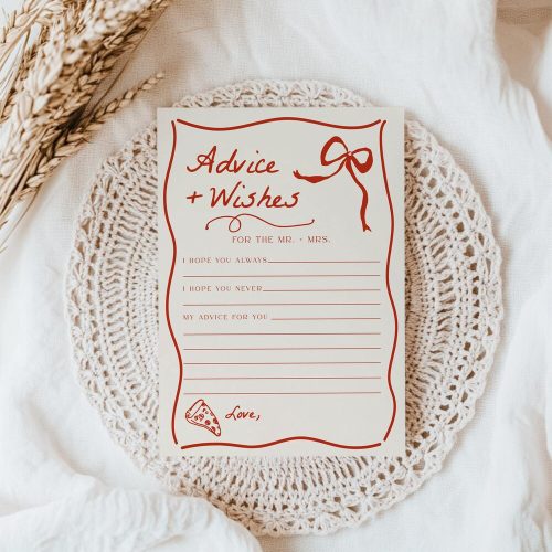 "Advice and Wishes" Bridal Shower Activity Digital Download, Italian Pizza & Bow Themed