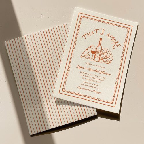 "That's Amore" Bridal Shower Invitation Digital Download, with Hand Drawn Pizza, Cheese, Bread & Wine Italian Dinner Theme