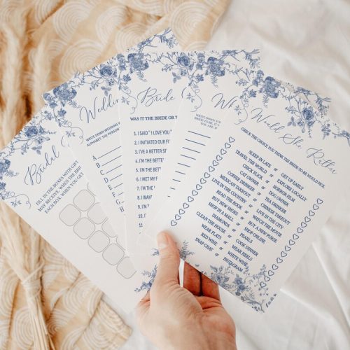 30 Bridal Shower Games Bundle Editable Download: Vintage Blue Toile, Romantic Font