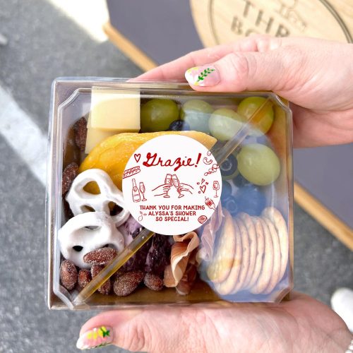 "Grazie" Thank You Stickers for Italian Themed Bridal Shower Favors