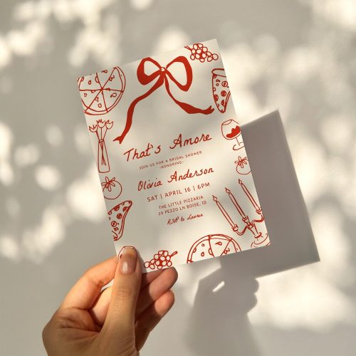 "That's Amore" Bridal Shower Invitation Digital Download, with Hand Drawn Italian Pizza & Wine