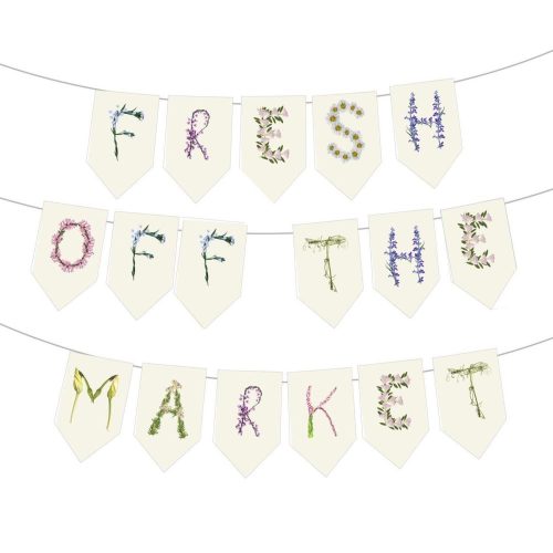 "Fresh Off The Market" Bridal Shower Banner, Flag Style Spring Floral Design: Unstrung