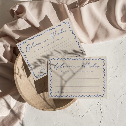 Blue Bridal Shower "Advice & Wishes for the Bride-to-Be" Card PrintableTemplate: Scallop Border