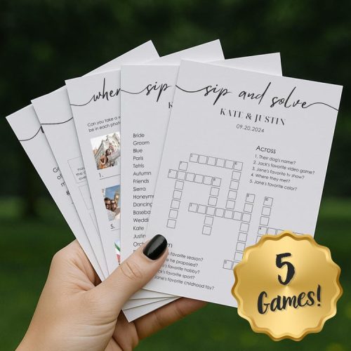 Modern Bridal Shower Game Bundle with Crossword, Word Search, Bingo, I Spy - Digital Download