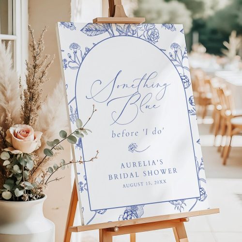 "Something Blue Before I Do" Custom Bridal Shower Welcome Sign: Vintage Dusty Blue Floral, Printed