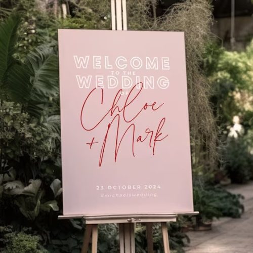 Modern Red and Pink Wedding Welcome Sign Printable Template
