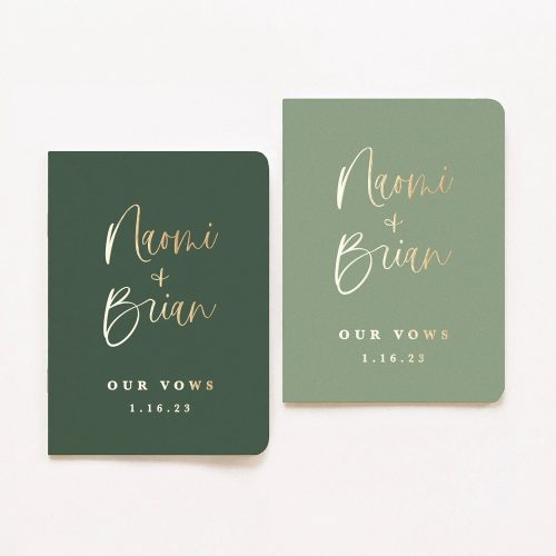 Set of 2 Modern Wedding Vow Books in Sage and Forest Green