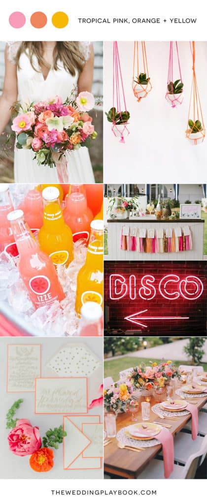 Bright tropical wedding inspiration in pink, orange and yellow