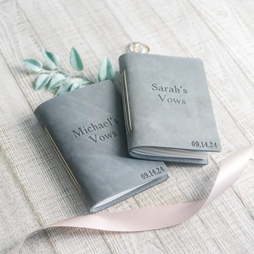Rustic Leather Wedding Vow Book with Your Name and Wedding Date