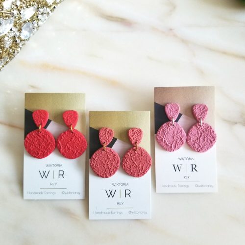 Textured Circle Red and Pink Polymer Clay Drop Earrings