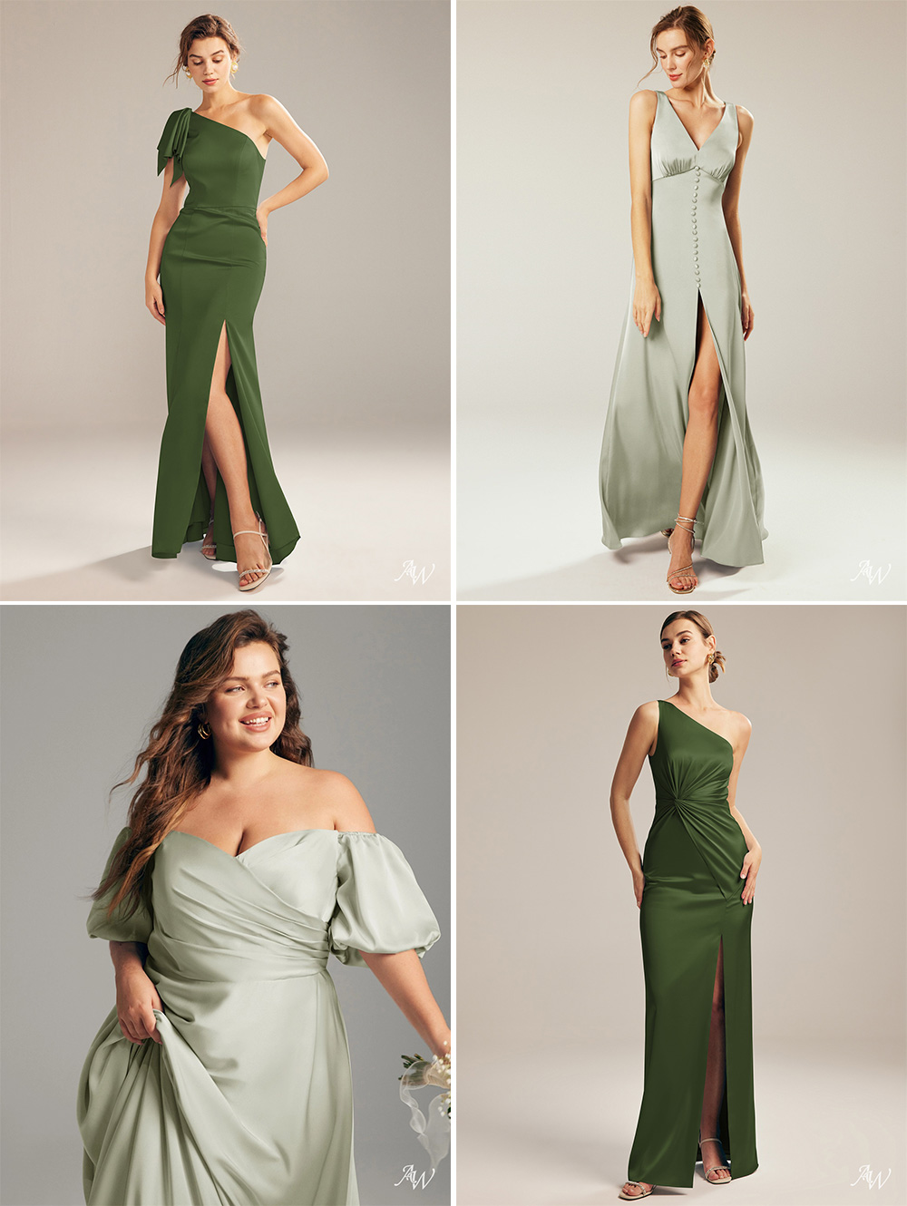 Olive and sage green bridesmaid dresses from AW Bridal