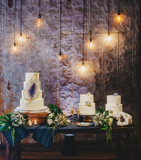 Ultra Violet amethyst geode wedding cake display | Two Pair Photography via Brides of Austin