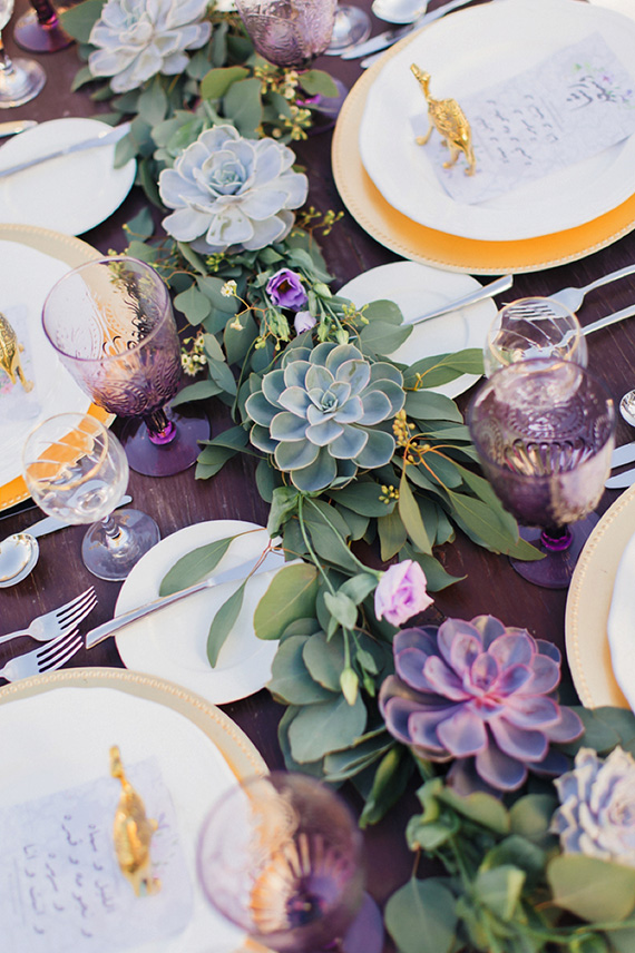 Ultra Violet succulent wedding reception centrepiece | Joem Aldea via Lace in the Desert