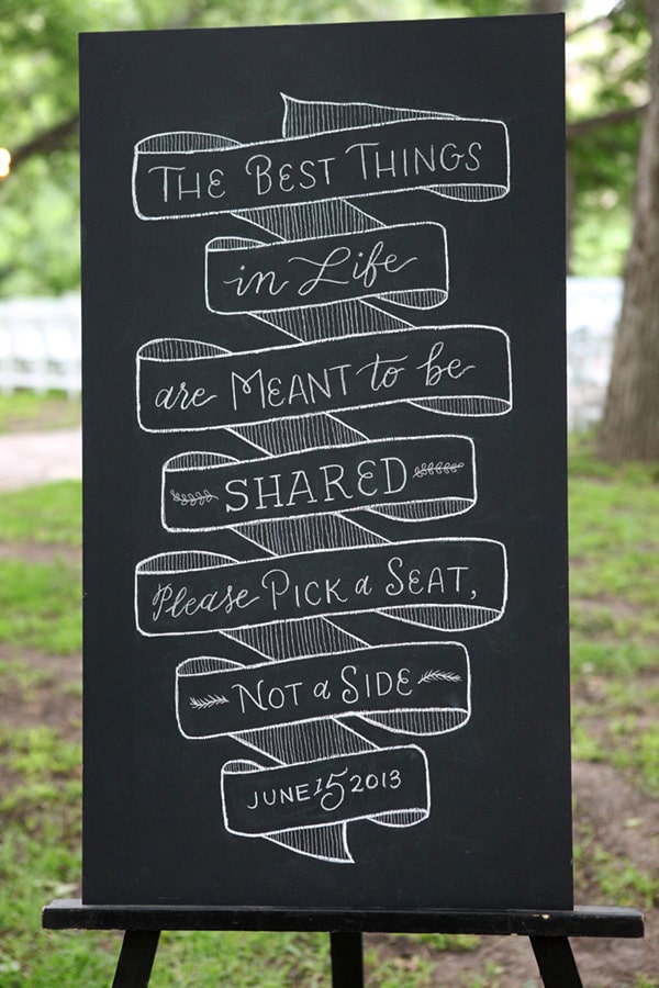 Wedding ceremony seating sign - "The best things in life are meant to be shared - please pick a seat, not a side." | Braden Harris Photography via Style Me Pretty