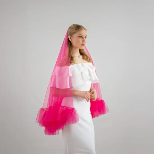 Hot Pink Ruffle Tulle Veil