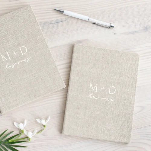Linen Personalised Wedding Vow Book with Interior Frame