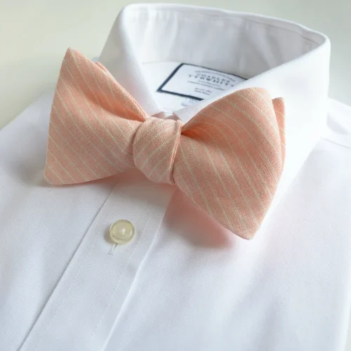 Peach Striped Linen Wedding Bow Tie